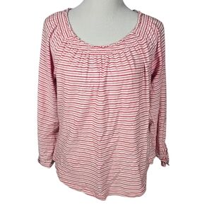 Lauren Ralph Lauren size Large Red And White Striped Stretchy Blouse AS IS